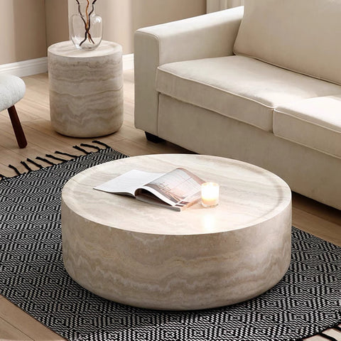 French cream-style travertine round coffee table