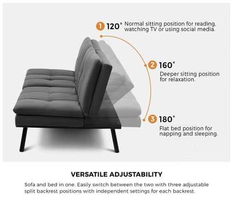 Oikiture Sofa Bed Futon Lounge Couch Convertible Leather 3-Seater Black