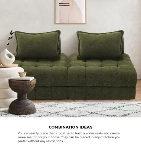 Oikiture 4 Seater Boucle Modular Sofa Armless TOFU Back Green