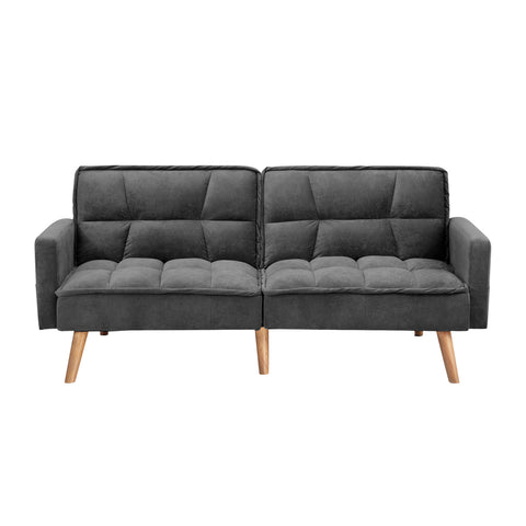 Oikiture Sofa Bed Convertible Velvet 3-Seater Grey Green
