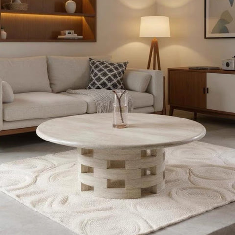 Grid pattern granite coffee table