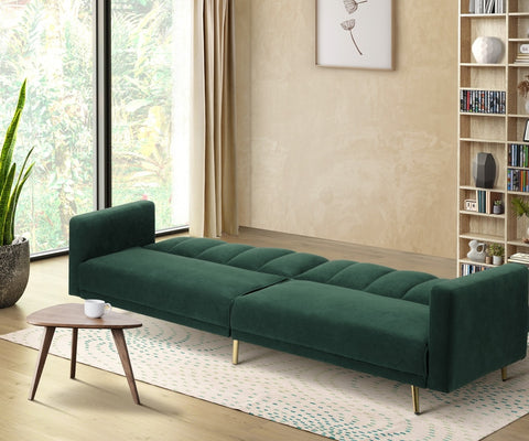 Oikiture 3-Seater Sofa Bed Velvet Black Blue Green