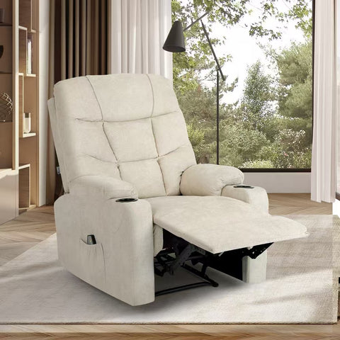 Recliner Chair Armchair with Side Pocket Leather Black Beige