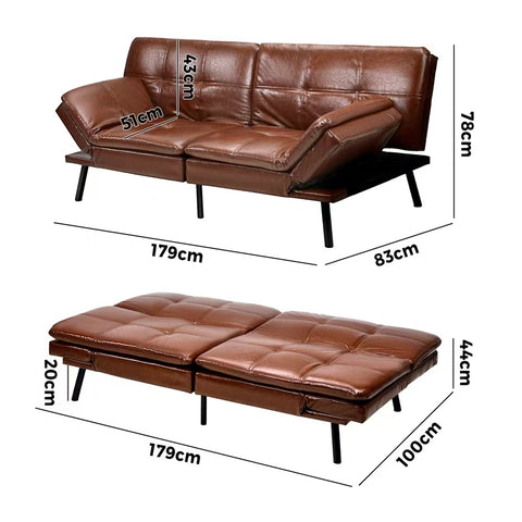 Oikiture Sofa Bed Futon Lounge Couch Convertible Leather 3-Seater Black
