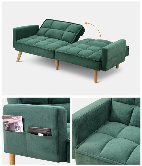 Oikiture Sofa Bed Convertible Velvet 3-Seater Grey Green