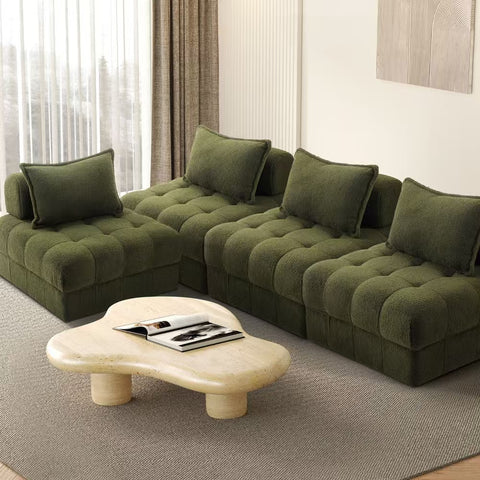 Oikiture 4 Seater Boucle Modular Sofa Armless TOFU Back Green