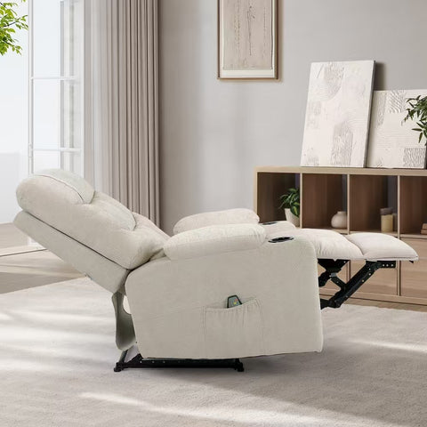 Recliner Chair Armchair with Side Pocket Leather Black Beige