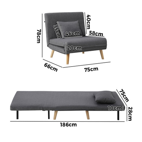 Oikiture Lounge Sofa Bed Polyester Single Seat Green Gray White