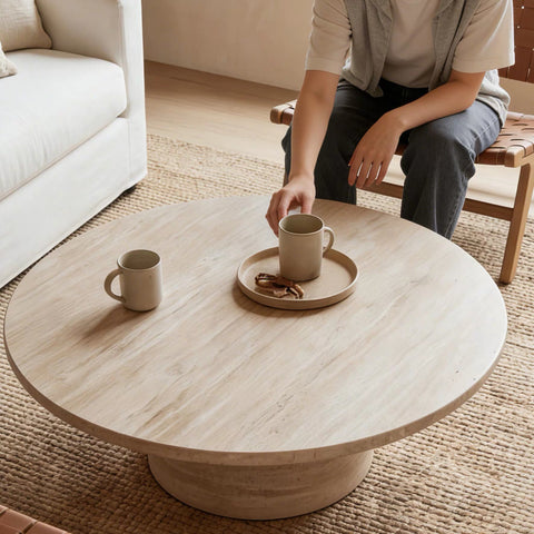 Ancient Zen-style natural cave stone round coffee table