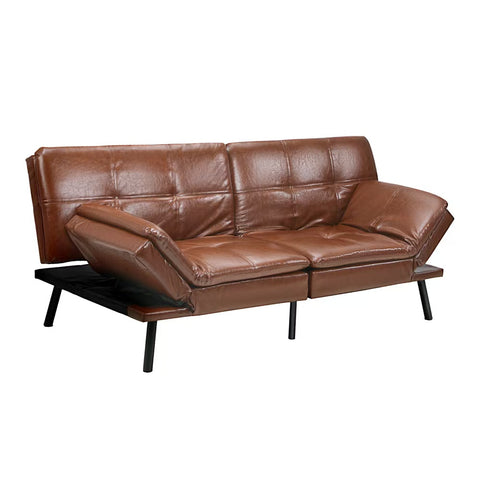 Oikiture Sofa Bed Futon Lounge Couch Convertible Leather 3-Seater Black