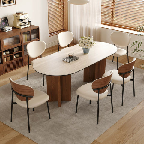 Medieval-style stone slab wooden round dining table