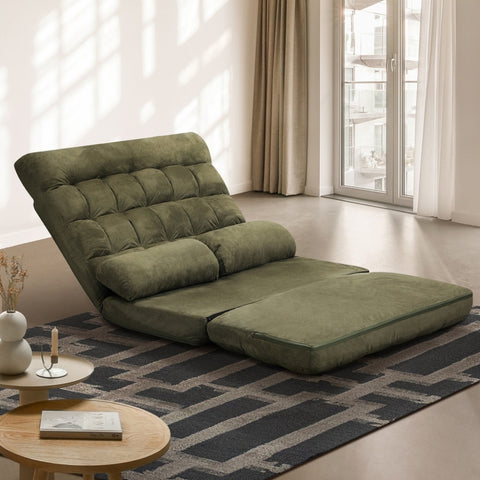 Oikiture Lounge Sofa Bed Floor Recliner 2 seater Folding Green Charcoal