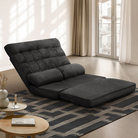 Oikiture Lounge Sofa Bed Floor Recliner 2 seater Folding Green Charcoal