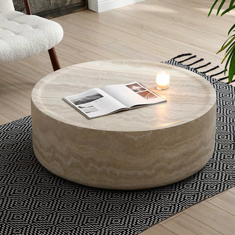 French cream-style travertine round coffee table