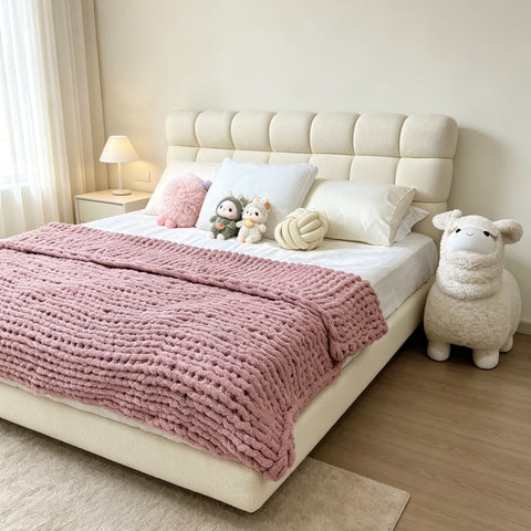 Cream-colored bubble fabric bed