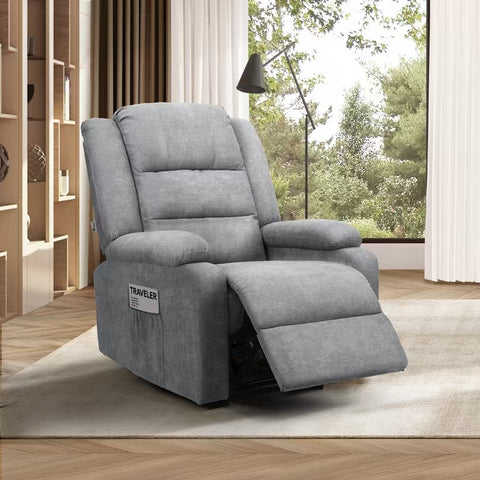 Recliner Chair Padded Lounge With Side Pocket Polyester Beige Grey Black