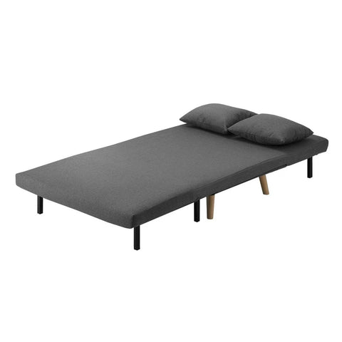 Oikiture Lounge Sofa Bed Linen Fabric Double Seat Grey Green White