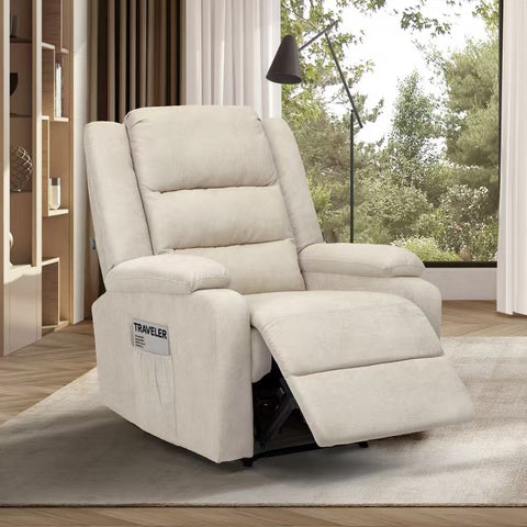 Recliner Chair Padded Lounge With Side Pocket Polyester Beige Grey Black