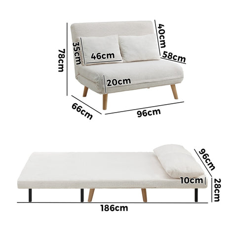 Oikiture Lounge Sofa Bed Linen Fabric Double Seat Grey Green White