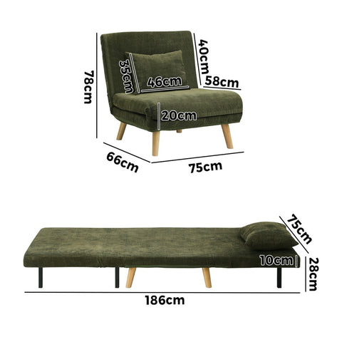 Oikiture Lounge Sofa Bed Polyester Single Seat Green Gray White