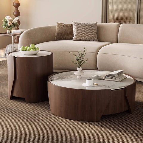 Round combination coffee table made of granite and marble