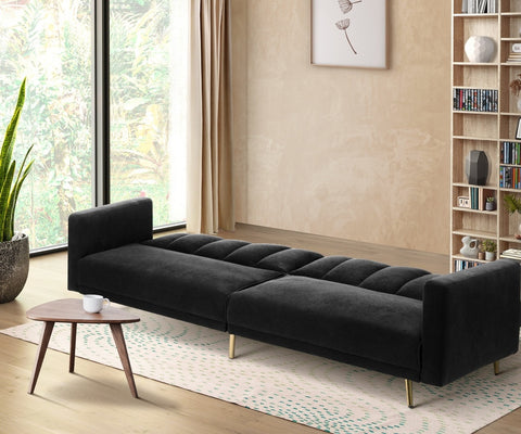 Oikiture 3-Seater Sofa Bed Velvet Black Blue Green