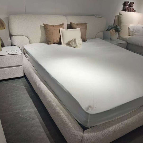 Modern minimalist leather cream-style bed