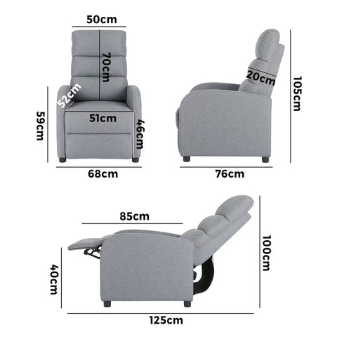 Recliner Chair Armchair with Side Pocket Leather  Grey