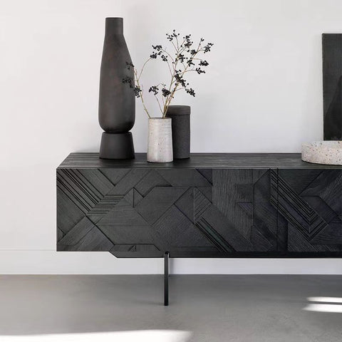 Black carved edge Side cabinet