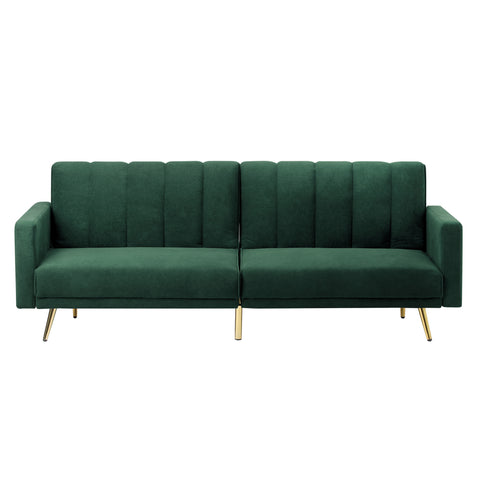 Oikiture 3-Seater Sofa Bed Velvet Black Blue Green