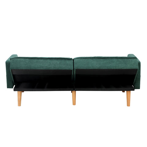 Oikiture Sofa Bed Convertible Velvet 3-Seater Grey Green
