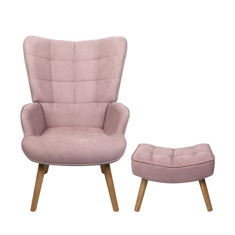Armchair Set Ottoman Fabric Sofa Chairs Pink Grey White