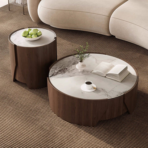 Round combination coffee table made of granite and marble