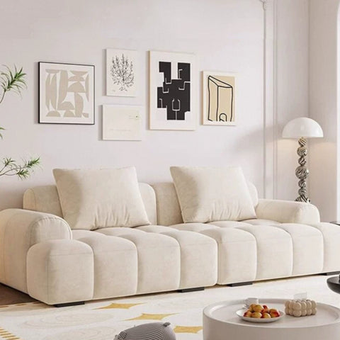 French-style cream-flavored white and green frothy puff sofa