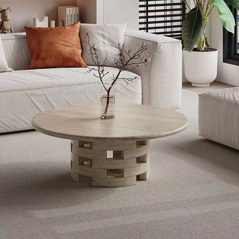 Grid pattern granite coffee table