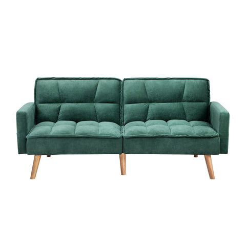 Oikiture Sofa Bed Convertible Velvet 3-Seater Grey Green