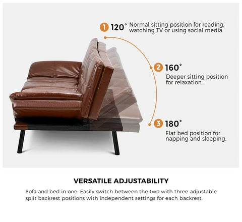 Oikiture Sofa Bed Futon Lounge Couch Convertible Leather 3-Seater Black