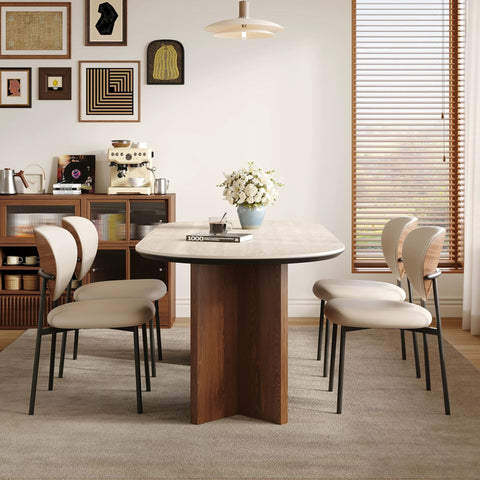 Medieval-style stone slab wooden round dining table