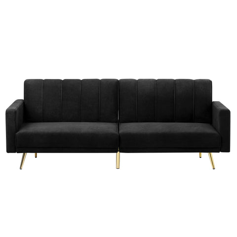 Oikiture 3-Seater Sofa Bed Velvet Black Blue Green