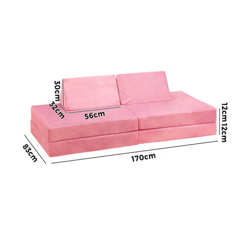 Kids Play Couch Modular Foam Sofa Bed DIY 2 Seater Grey Green Pink