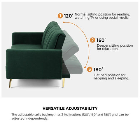 Oikiture 3-Seater Sofa Bed Velvet Black Blue Green