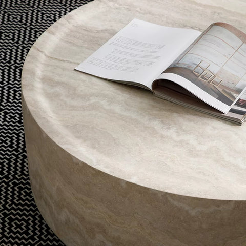 French cream-style travertine round coffee table