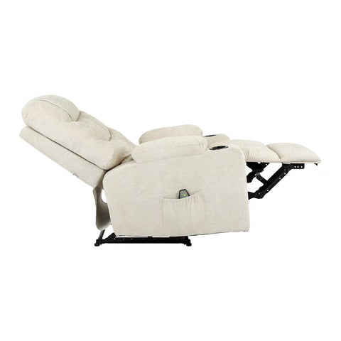 Recliner Chair Armchair with Side Pocket Leather Black Beige