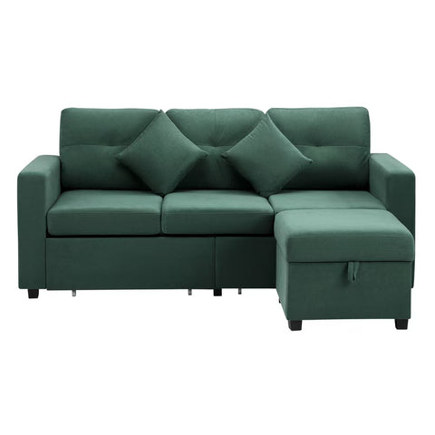 Oikiture 3 Seater Sofa Modular Couch Drawers Ottoman Velvet Grey Green