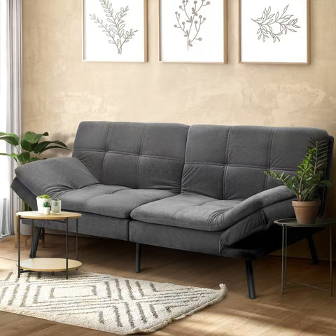 Oikiture Sofa Bed Futon Lounge Couch Convertible Leather 3-Seater Black