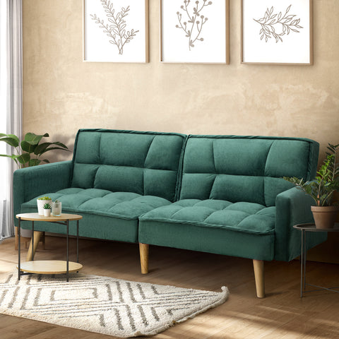 Oikiture Sofa Bed Convertible Velvet 3-Seater Grey Green
