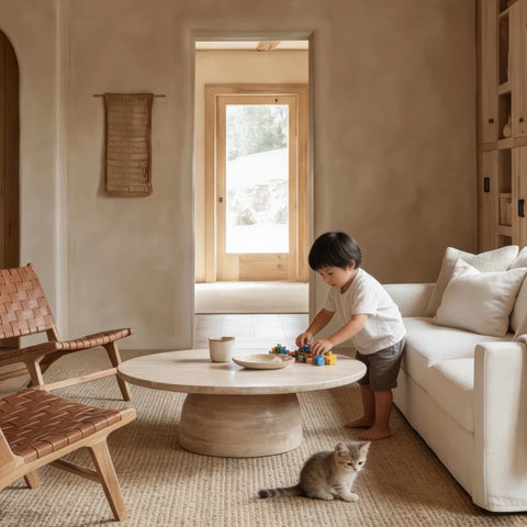 Ancient Zen-style natural cave stone round coffee table