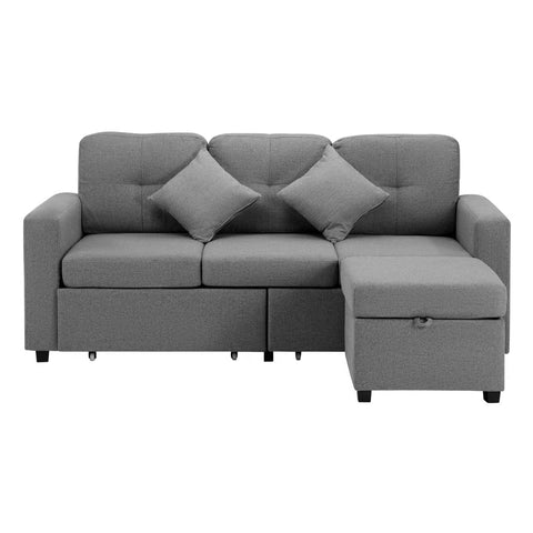 Oikiture 3 Seater Sofa Modular Couch Drawers Ottoman Velvet Grey Green