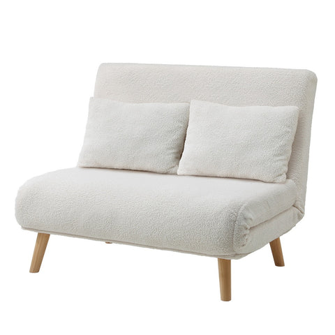 Oikiture Lounge Sofa Bed Linen Fabric Double Seat Grey Green White