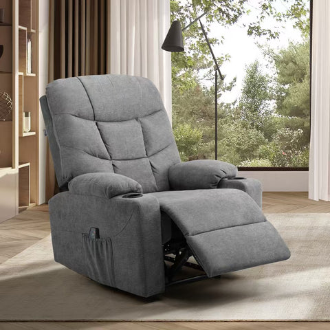 Recliner Chair Armchair with Side Pocket Leather Black Beige